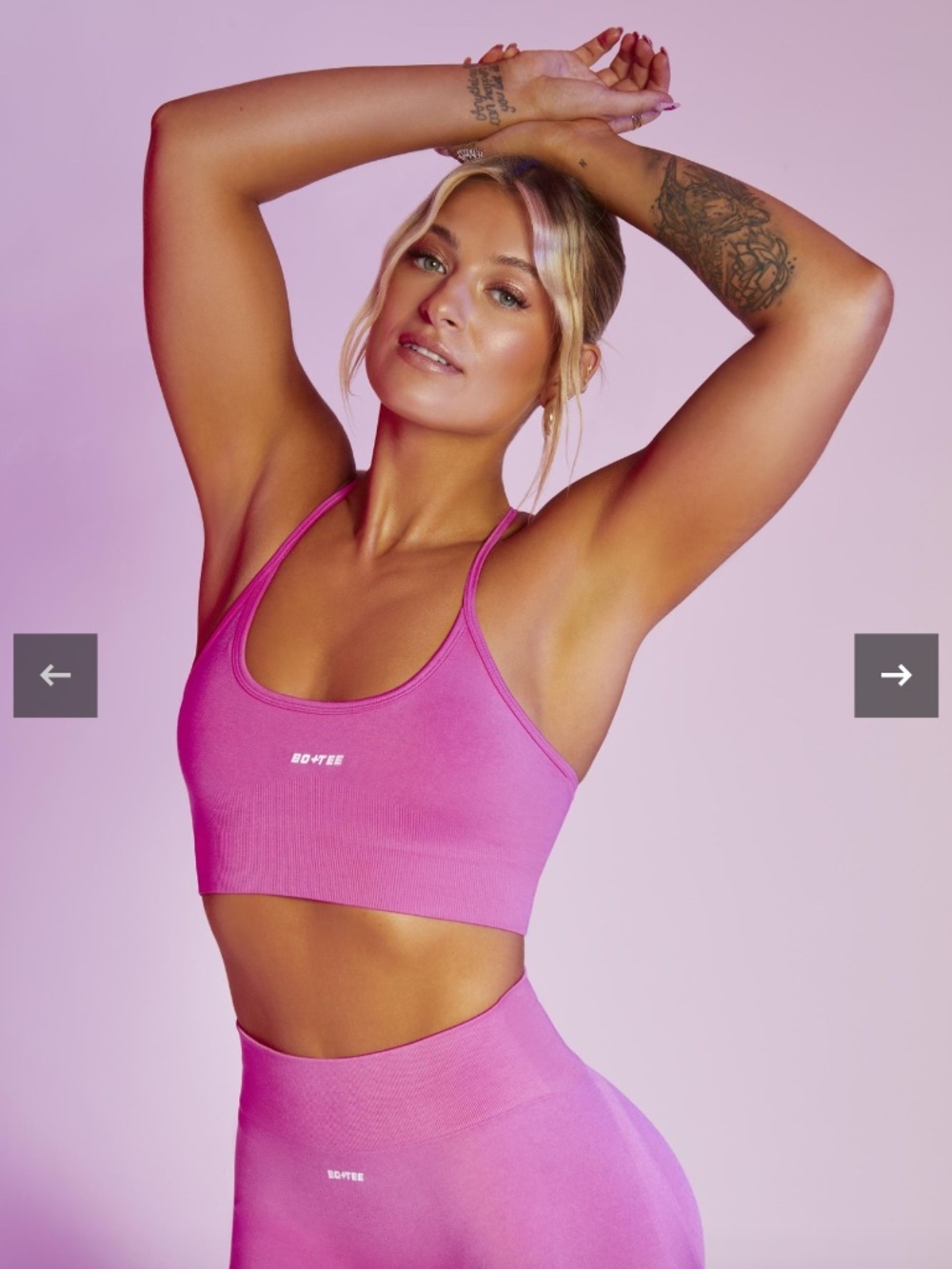 Bo + Tee Set Meggan Grubb High Neckline Crop Top & High Waist Biker Shorts Pink